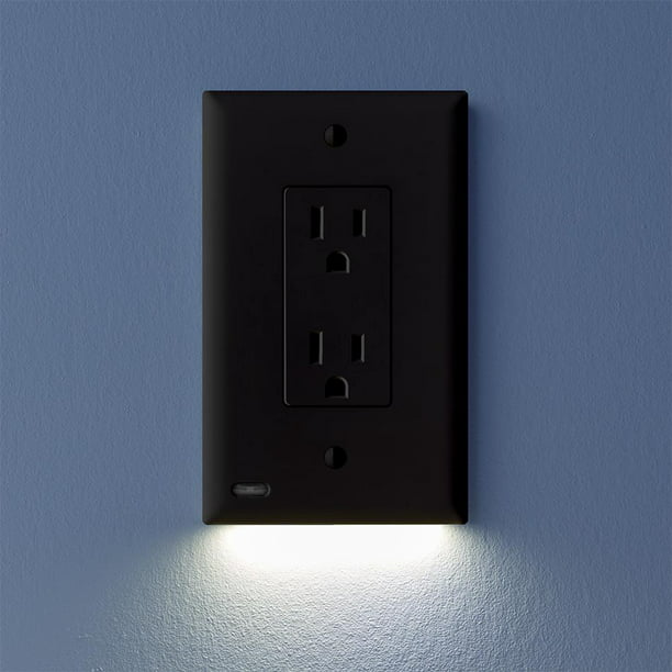 Installs In Seconds - No Batteries Or Wires 2 Pack SnapPower Guidelight Duplex, White Outlet Wall Plate With LED Night Lights 